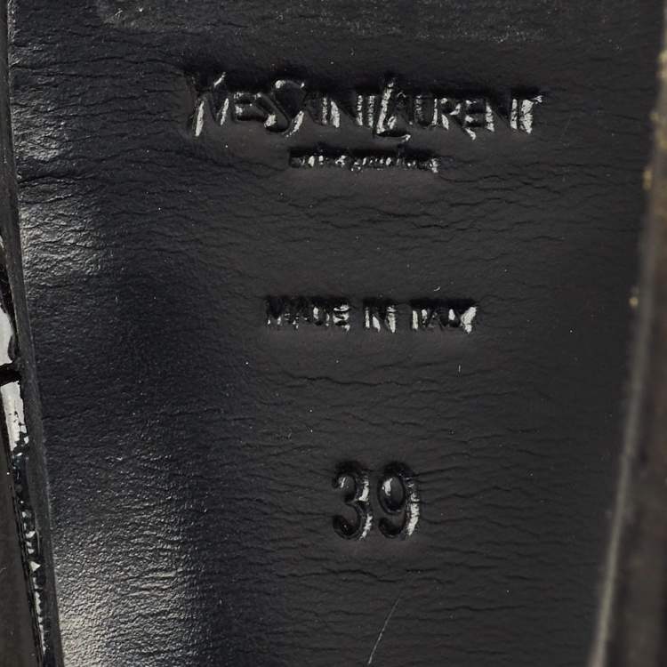 Pre Owned Yves Saint Laurent Black Patent Leather Tribute Platform Sandals Size 39