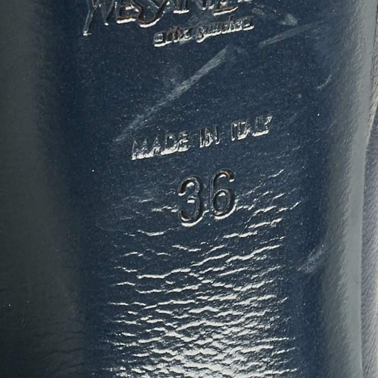 Pre Owned Yves Saint Laurent Navy Blue Leather Platform Peep Toe Pumps Size 36