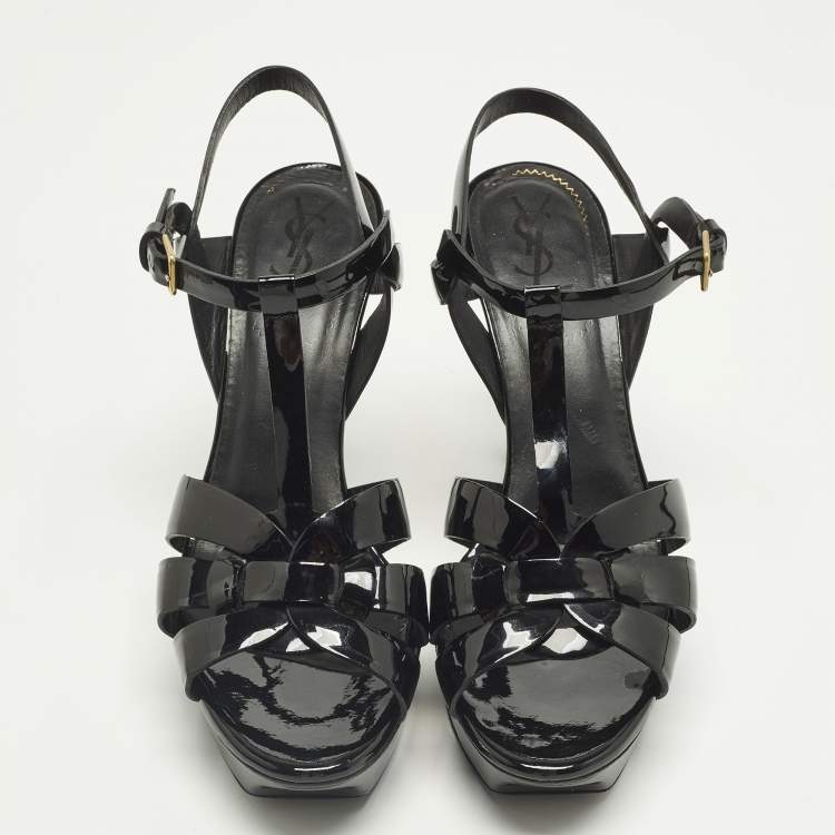 مملوكة مسبقًا Yves Saint Laurent Tribute Size 39.5 Black Patent Leather Platform Sandals