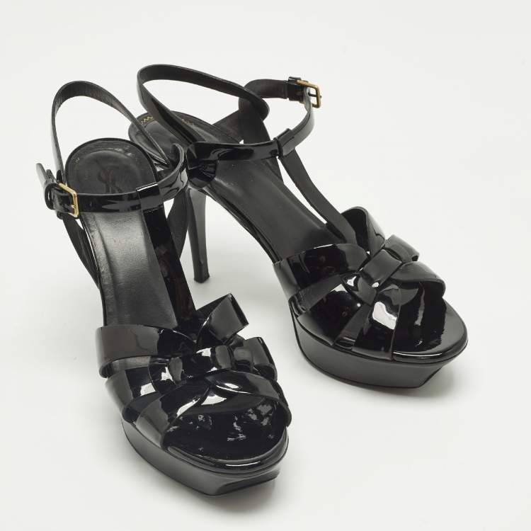 مملوكة مسبقًا Yves Saint Laurent Tribute Size 39.5 Black Patent Leather Platform Sandals