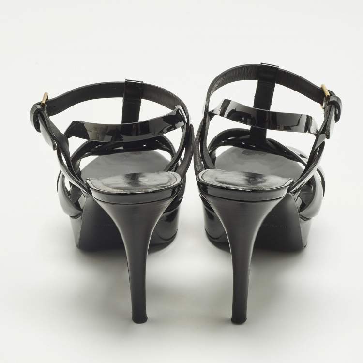 مملوكة مسبقًا Yves Saint Laurent Tribute Size 39.5 Black Patent Leather Platform Sandals