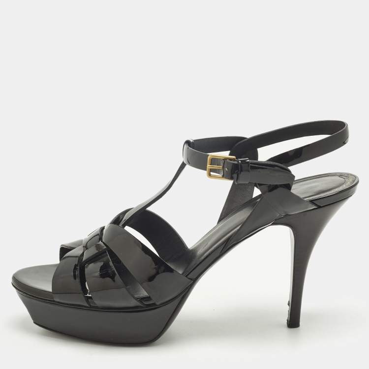 مملوكة مسبقًا Yves Saint Laurent Tribute Size 39.5 Black Patent Leather Platform Sandals