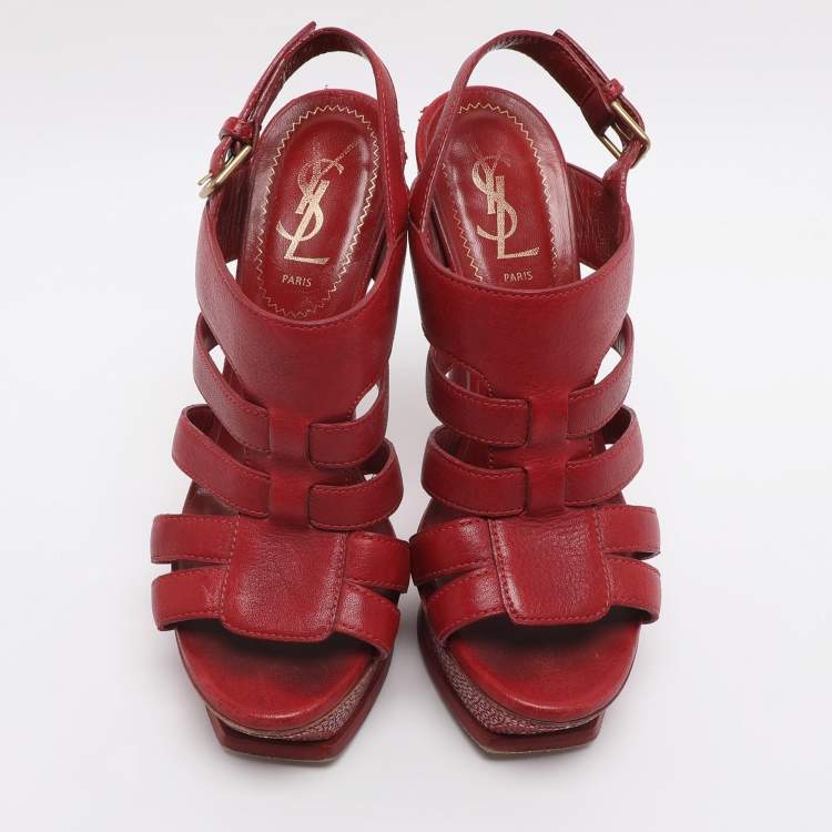 مملوكة مسبقًا Yves Saint Laurent Tribute Size 35 Red Leather and Stingray Leather Platform Sandals