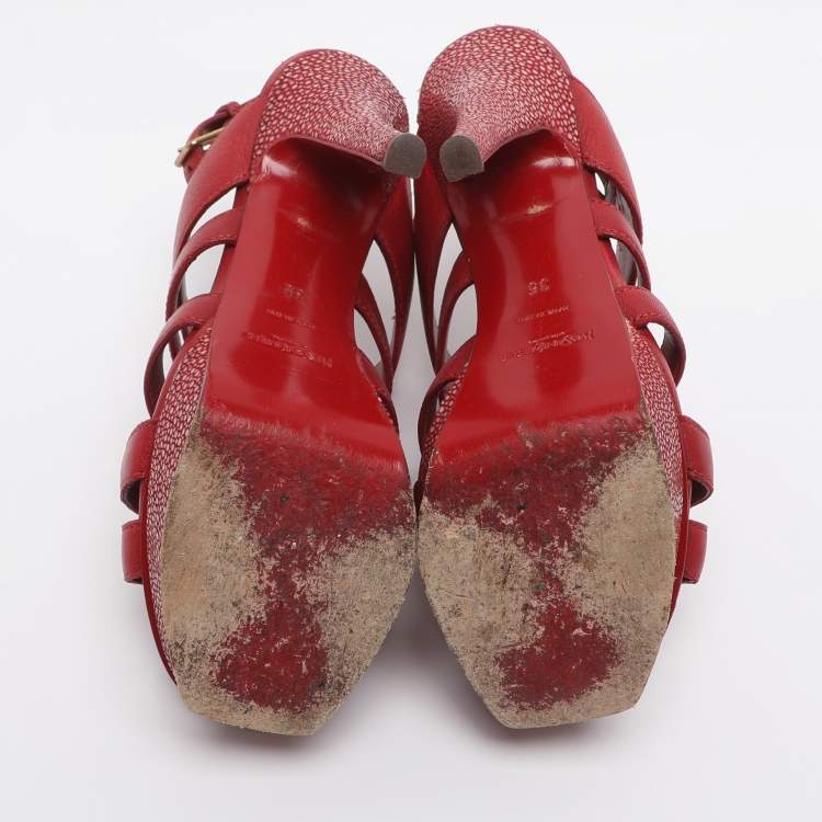 مملوكة مسبقًا Yves Saint Laurent Tribute Size 35 Red Leather and Stingray Leather Platform Sandals