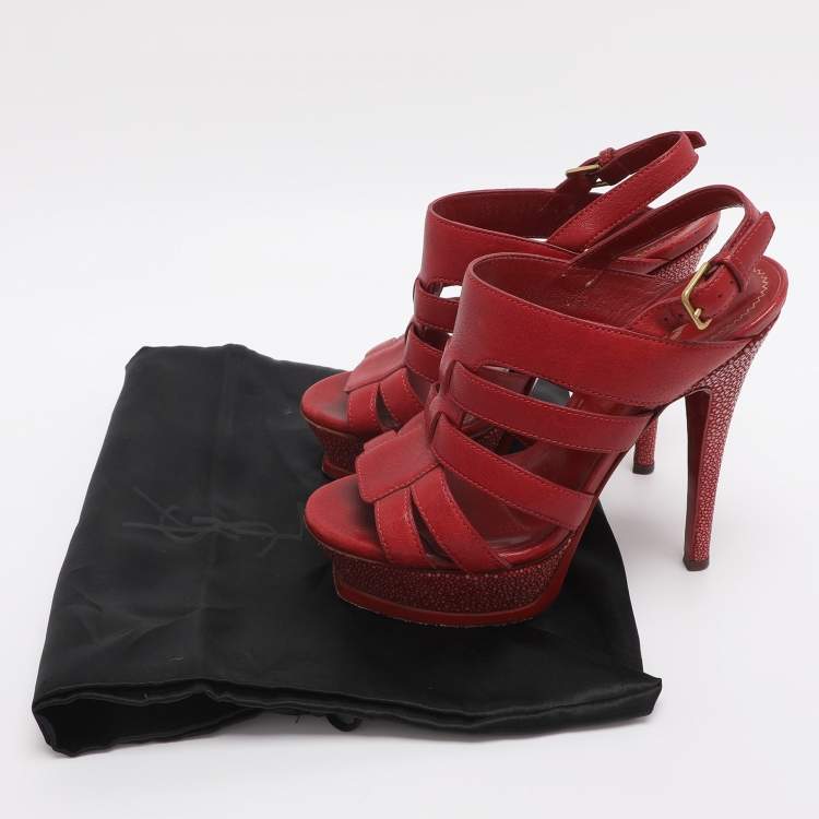 مملوكة مسبقًا Yves Saint Laurent Tribute Size 35 Red Leather and Stingray Leather Platform Sandals
