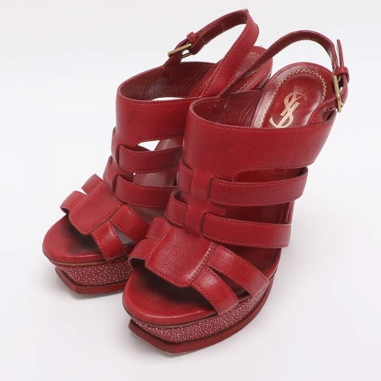 مملوكة مسبقًا Yves Saint Laurent Tribute Size 35 Red Leather and Stingray Leather Platform Sandals