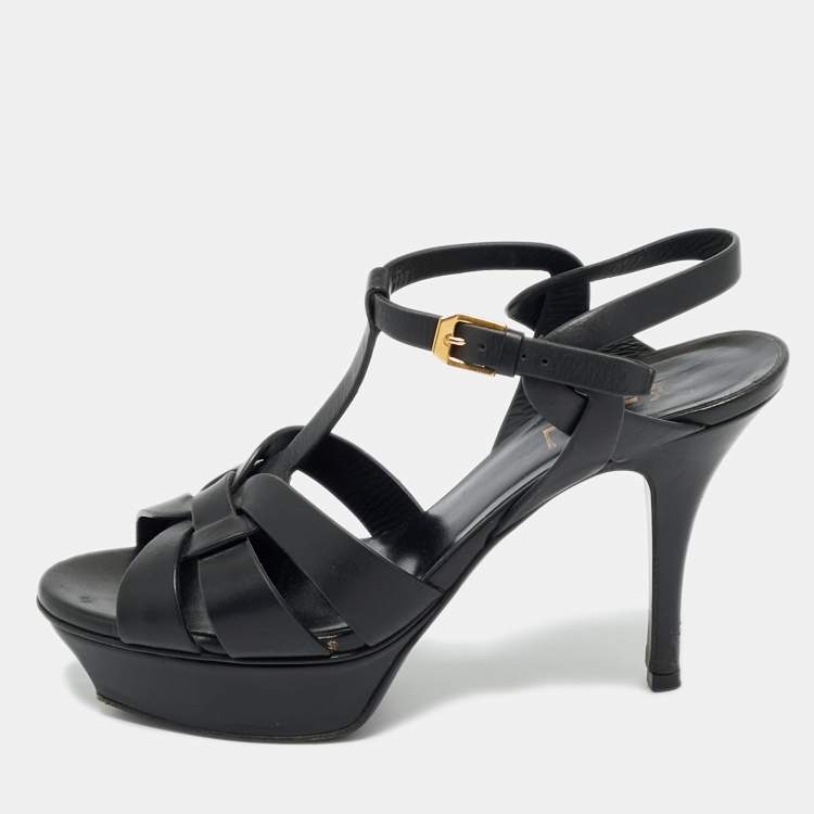 مملوكة مسبقًا Yves Saint Laurent Tribute Size 37 Black Leather Platform Sandals