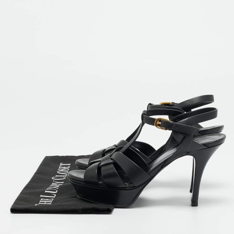 مملوكة مسبقًا Yves Saint Laurent Tribute Size 37 Black Leather Platform Sandals