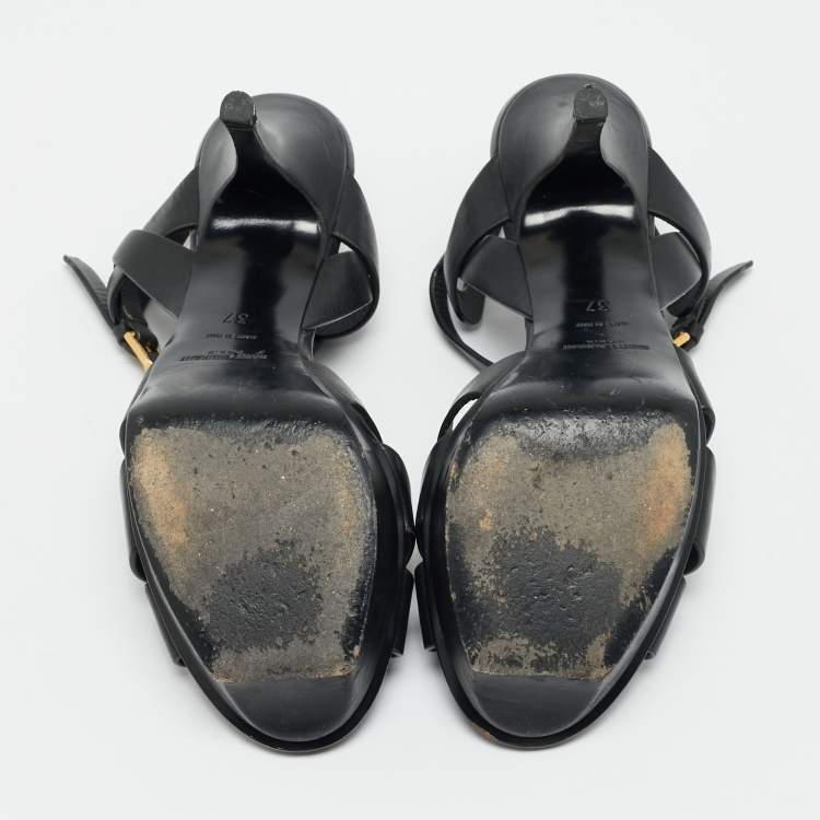 مملوكة مسبقًا Yves Saint Laurent Tribute Size 37 Black Leather Platform Sandals