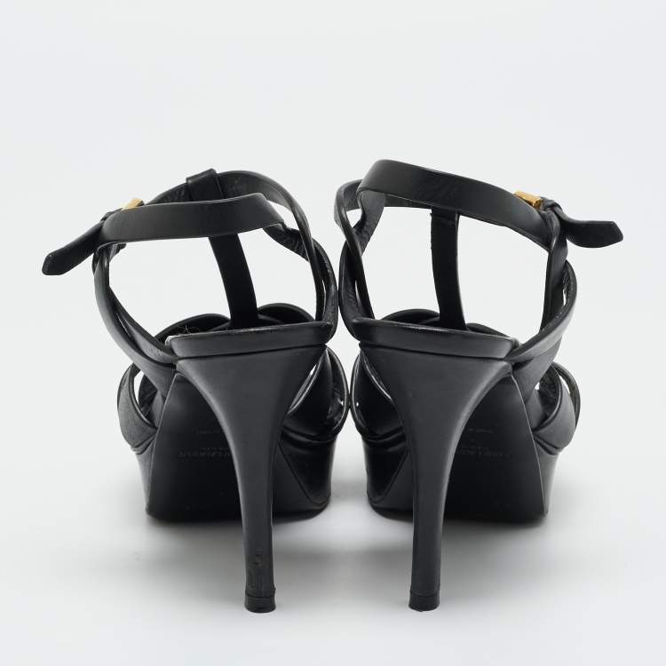 مملوكة مسبقًا Yves Saint Laurent Tribute Size 37 Black Leather Platform Sandals