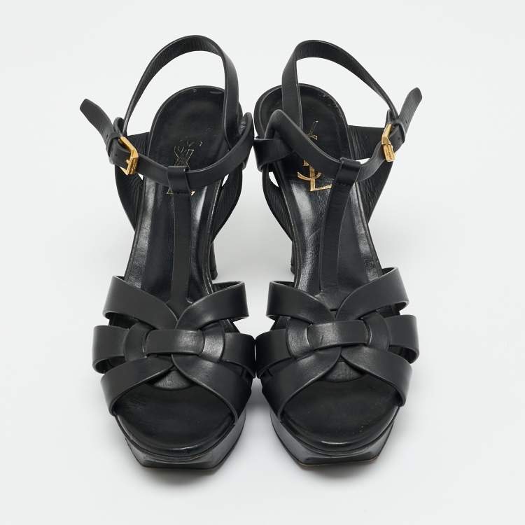 مملوكة مسبقًا Yves Saint Laurent Tribute Size 37 Black Leather Platform Sandals