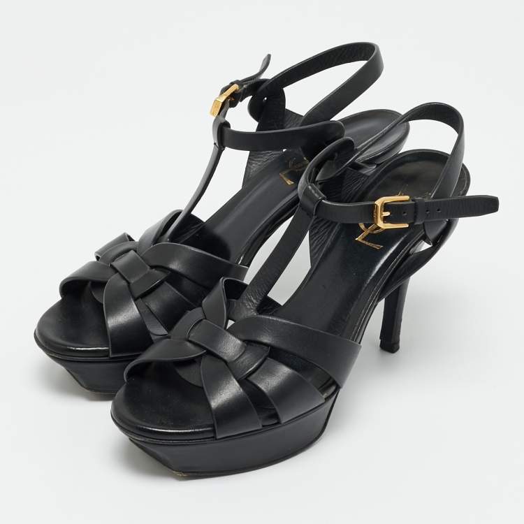 مملوكة مسبقًا Yves Saint Laurent Tribute Size 37 Black Leather Platform Sandals