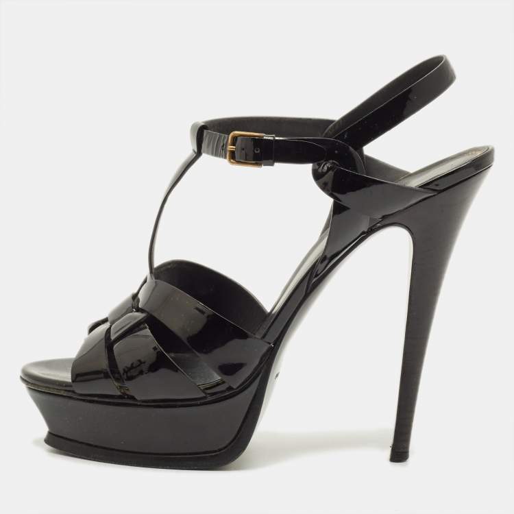 Pre Owned Yves Saint Laurent Tribute Size 41 Black Patent Leather Platform Sandals