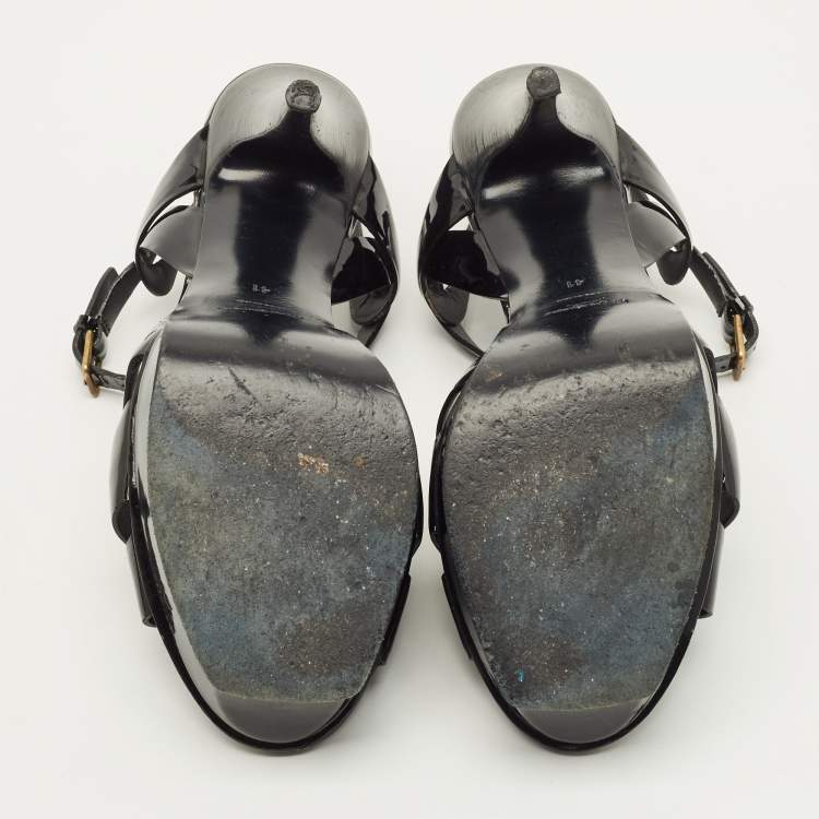 Pre Owned Yves Saint Laurent Tribute Size 41 Black Patent Leather Platform Sandals