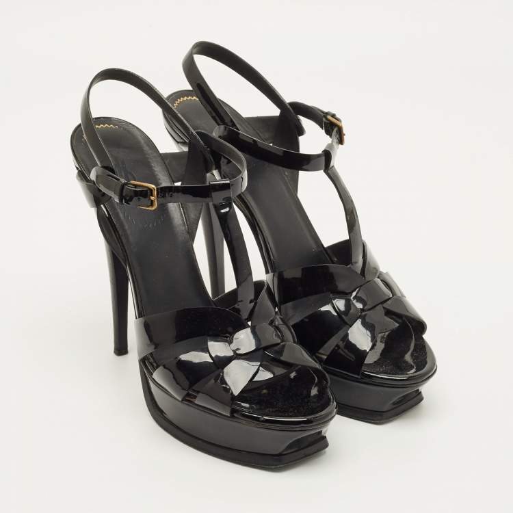 Pre Owned Yves Saint Laurent Tribute Size 41 Black Patent Leather Platform Sandals