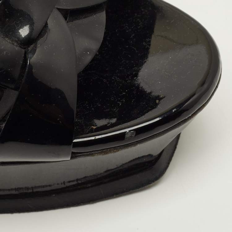 Pre Owned Yves Saint Laurent Tribute Size 41 Black Patent Leather Platform Sandals