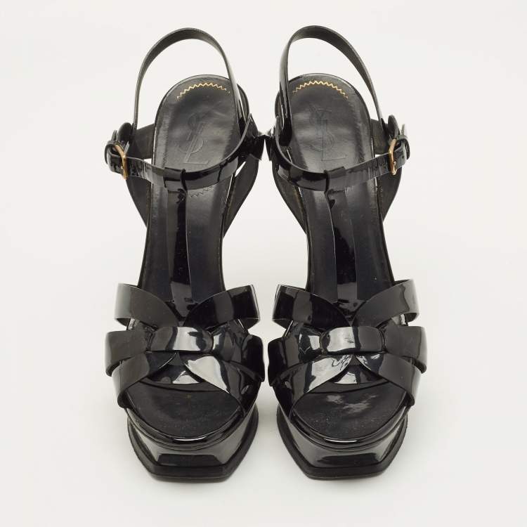 Pre Owned Yves Saint Laurent Tribute Size 41 Black Patent Leather Platform Sandals