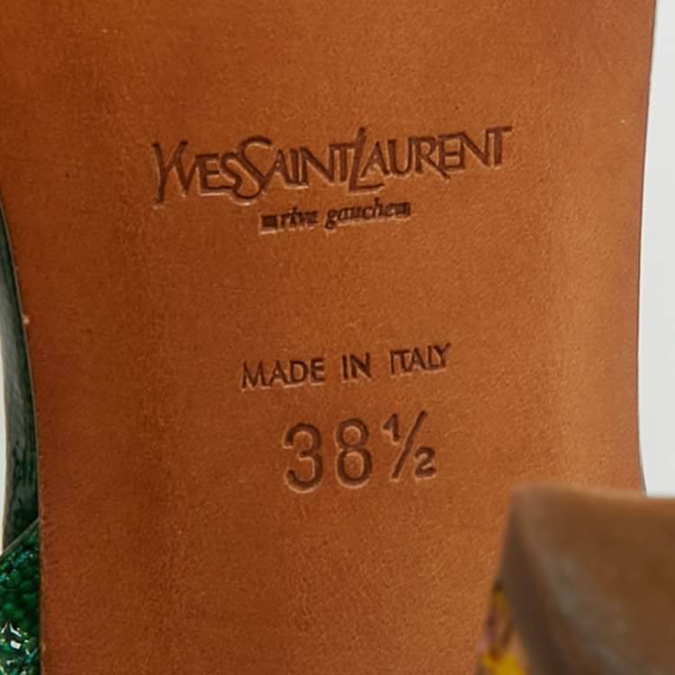 Pre Owned Yves Saint Laurent Size 38.5 Green Patent Leather Ankle Wrap Sandals