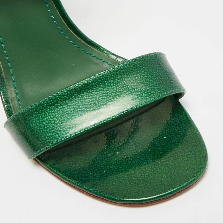 Pre Owned Yves Saint Laurent Size 38.5 Green Patent Leather Ankle Wrap Sandals