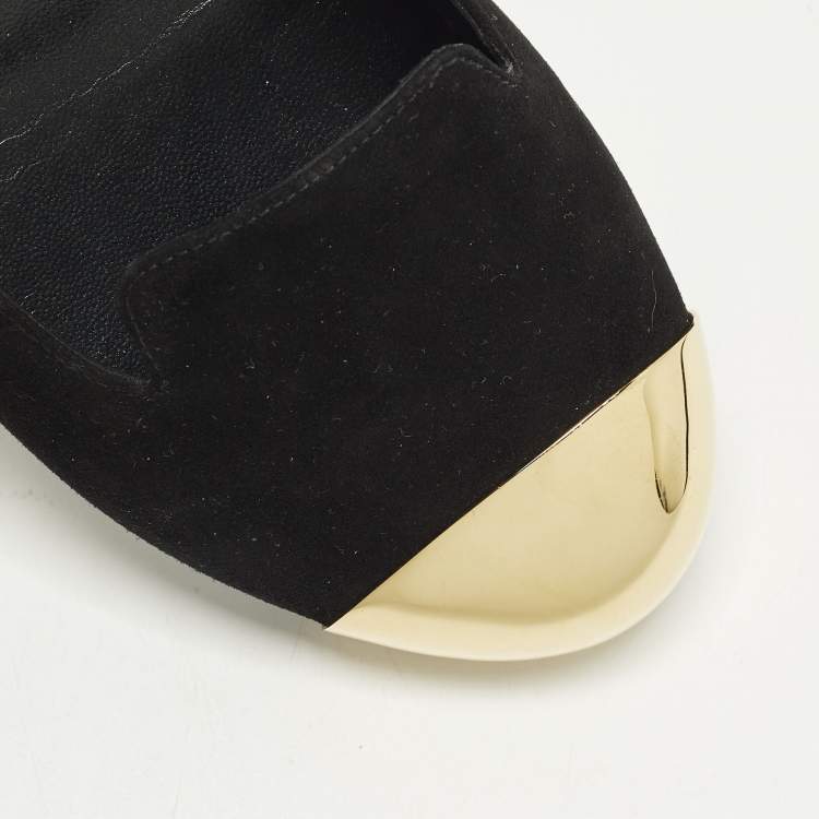 Pre Owned Yves Saint Laurent Size 38 Black/Gold Metal and Suede Cap toe Ballet Flats