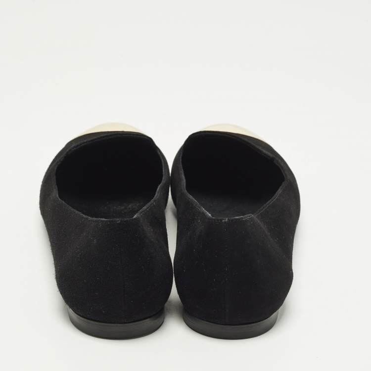 Pre Owned Yves Saint Laurent Size 38 Black/Gold Metal and Suede Cap toe Ballet Flats