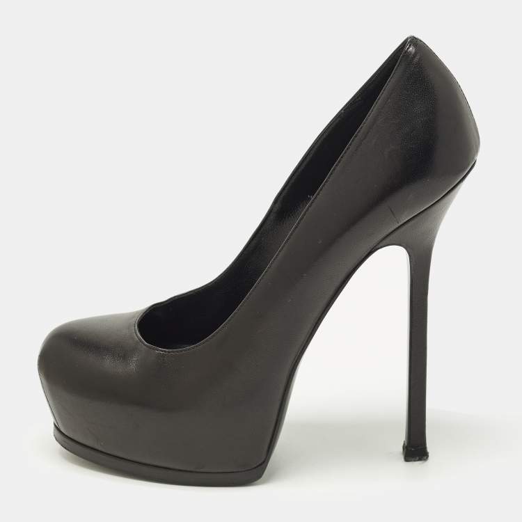 Pre Owned Yves Saint Laurent Tribtoo Size 39 Black Leather Platform Pumps