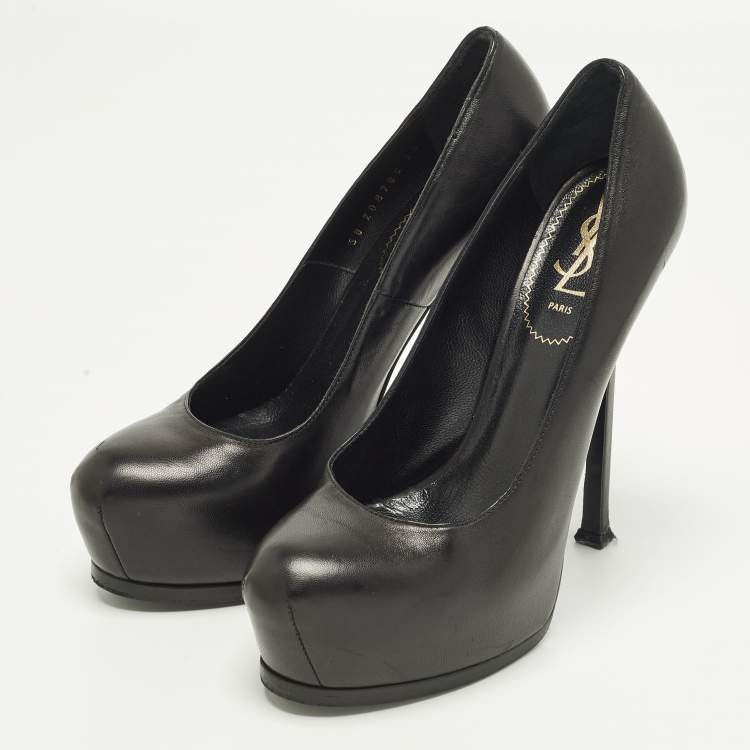 Pre Owned Yves Saint Laurent Tribtoo Size 39 Black Leather Platform Pumps