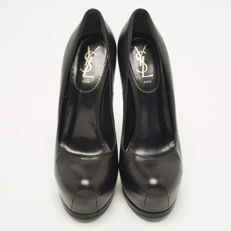 Pre Owned Yves Saint Laurent Tribtoo Size 39 Black Leather Platform Pumps