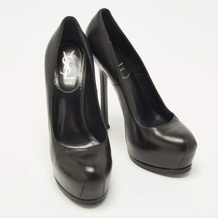 Pre Owned Yves Saint Laurent Tribtoo Size 39 Black Leather Platform Pumps