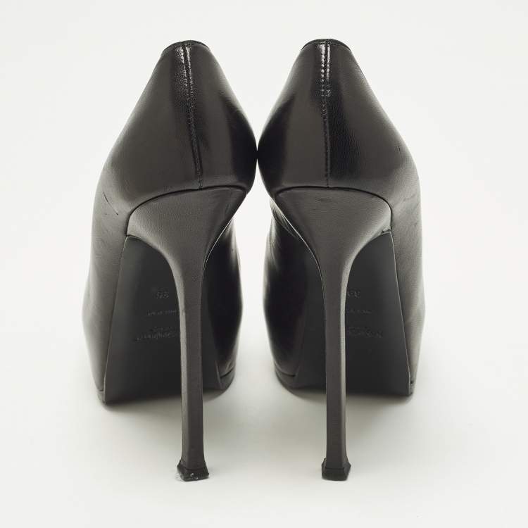 Pre Owned Yves Saint Laurent Tribtoo Size 39 Black Leather Platform Pumps