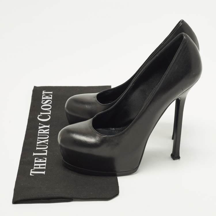 Pre Owned Yves Saint Laurent Tribtoo Size 39 Black Leather Platform Pumps