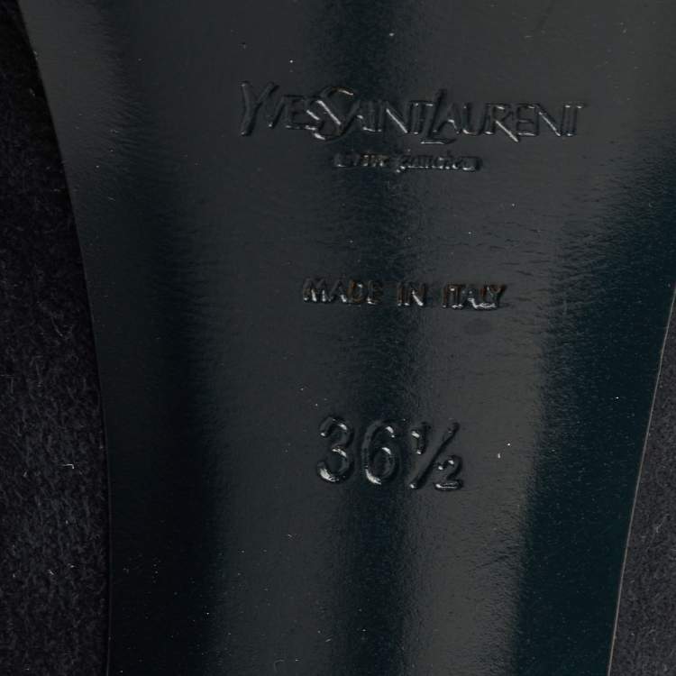 Pre Owned Yves Saint Laurent Size 36.5 Navy Blue Suede Platform Calf Length Boots