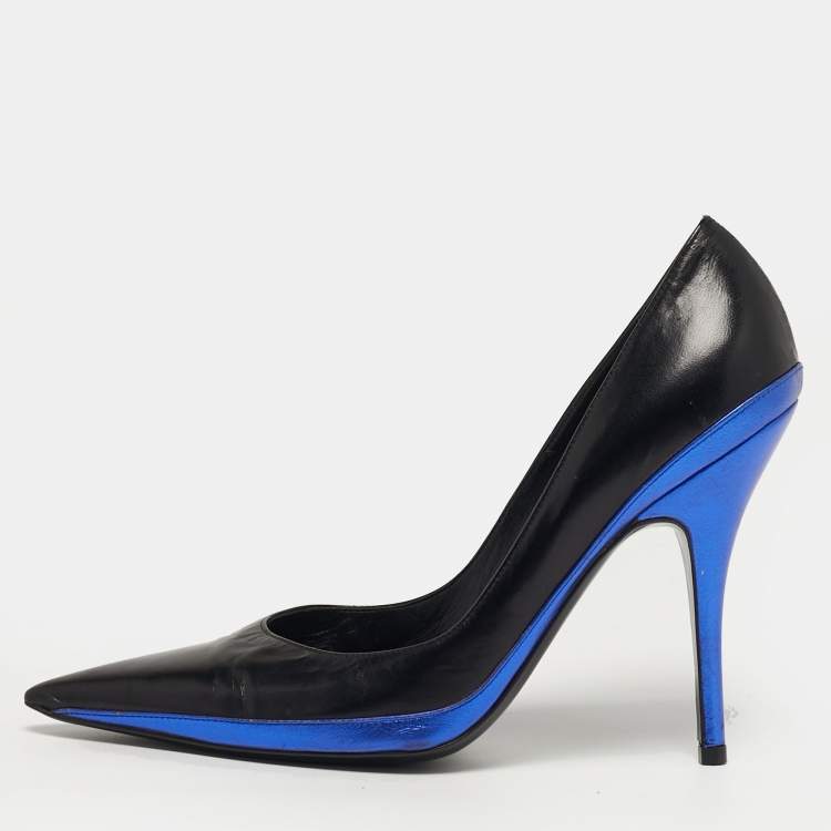 مملوكة مسبقًا Yves Saint Laurent Size 39 Black/Blue  Leather Pointed Toe Pumps