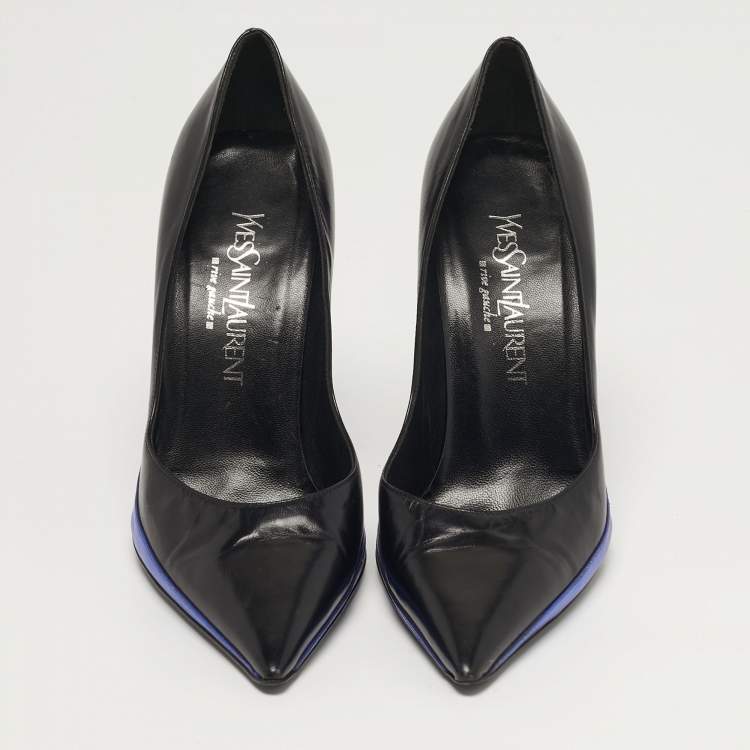 مملوكة مسبقًا Yves Saint Laurent Size 39 Black/Blue  Leather Pointed Toe Pumps