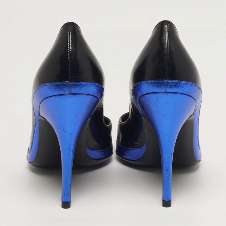 مملوكة مسبقًا Yves Saint Laurent Size 39 Black/Blue  Leather Pointed Toe Pumps