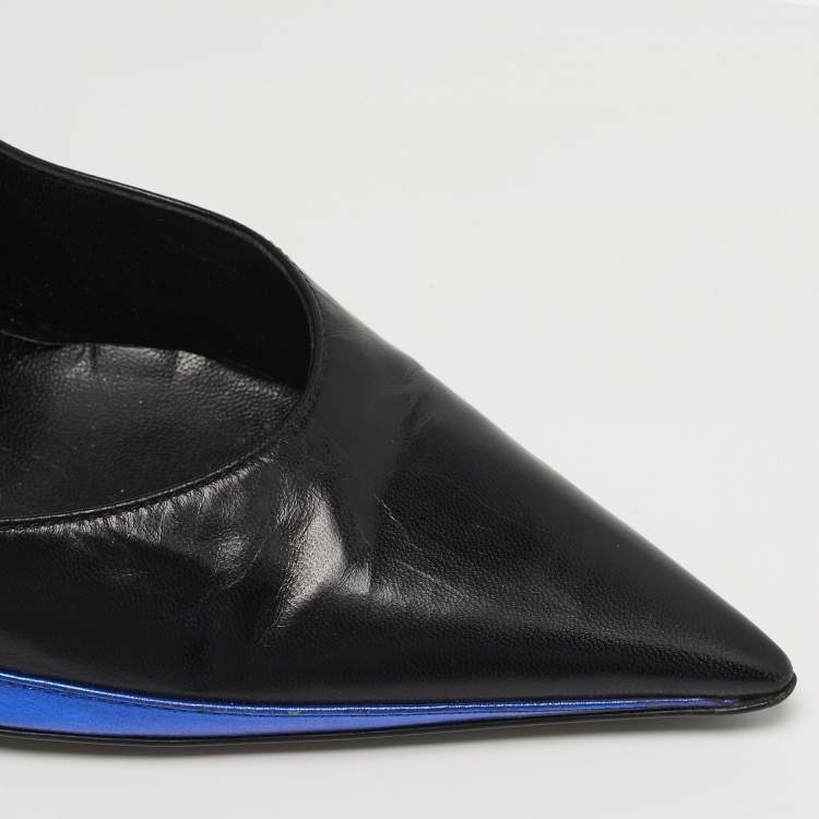 مملوكة مسبقًا Yves Saint Laurent Size 39 Black/Blue  Leather Pointed Toe Pumps