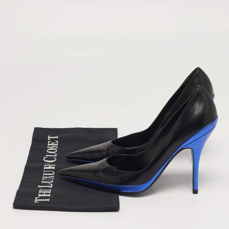مملوكة مسبقًا Yves Saint Laurent Size 39 Black/Blue  Leather Pointed Toe Pumps