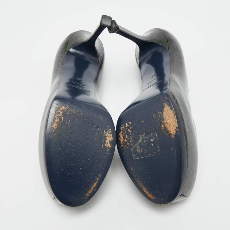 Pre Owned Yves Saint Laurent Tribtoo Size 37 Dark Green Patent Leather Platform Pumps