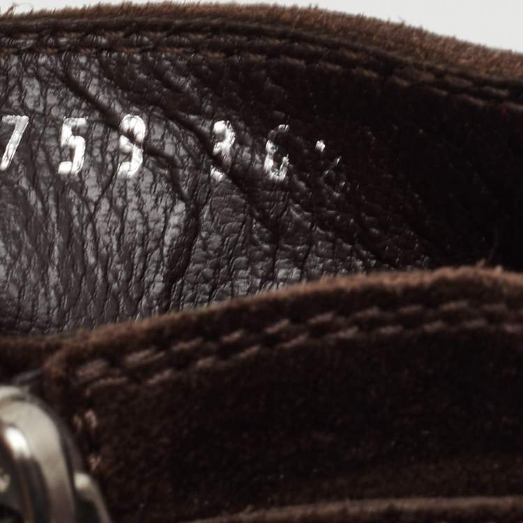 Pre Owned Yves Saint Laurent Size 36.5 Dark Brown Suede Lace Up Platform Ankle Length Boots