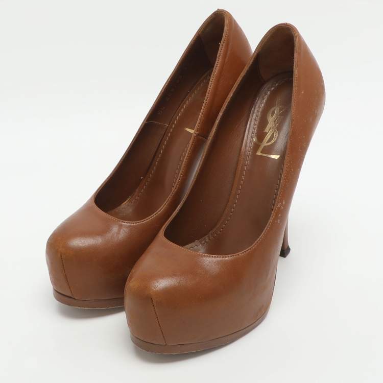 Pre Owned Yves Saint Laurent Tribtoo Size 37 Brown Leather Platform Pumps