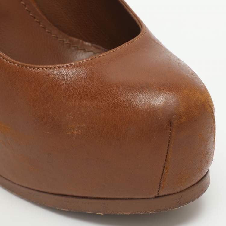 Pre Owned Yves Saint Laurent Tribtoo Size 37 Brown Leather Platform Pumps