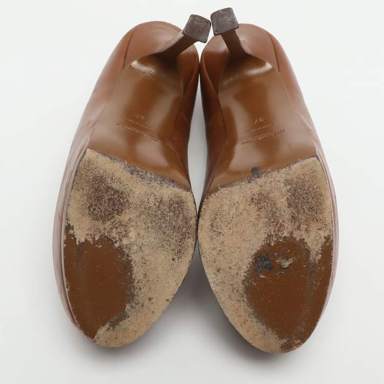 Pre Owned Yves Saint Laurent Tribtoo Size 37 Brown Leather Platform Pumps