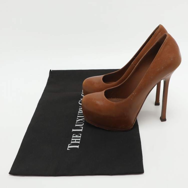 Pre Owned Yves Saint Laurent Tribtoo Size 37 Brown Leather Platform Pumps