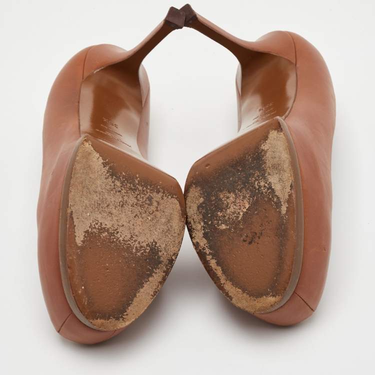 Pre Owned Yves Saint Laurent Tribtoo Size 38.5 Brown Leather Platform Pumps