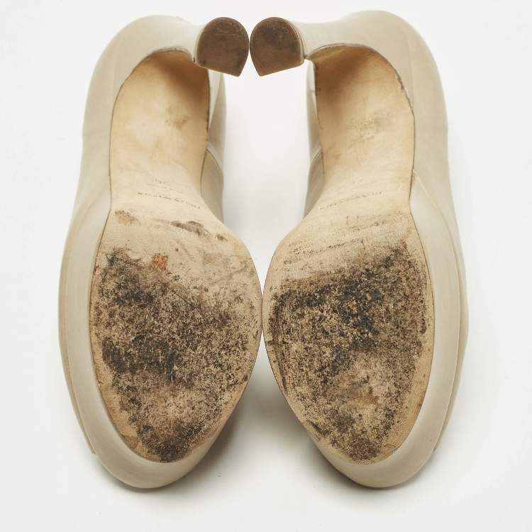 Pre Owned Yves Saint Laurent Palais Size 36 Beige Leather Platform Peep Toe Pumps
