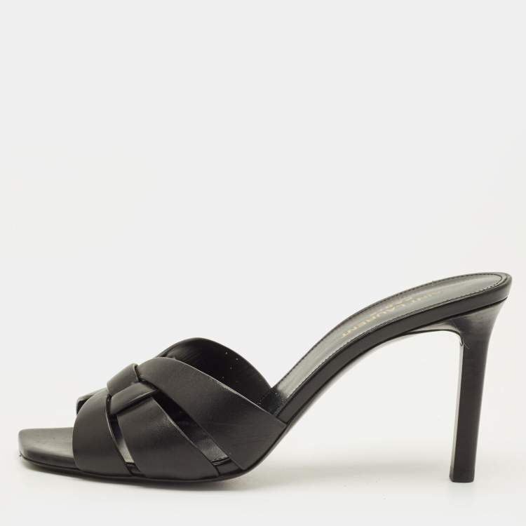 Pre Owned Yves Saint Laurent Tribute Size 39 Black Leather Slide Sandals