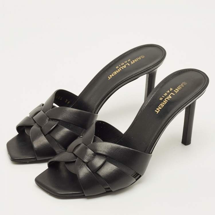 Pre Owned Yves Saint Laurent Tribute Size 39 Black Leather Slide Sandals