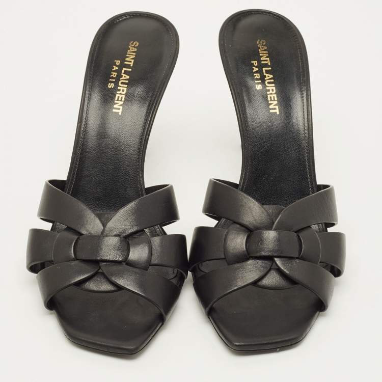 Pre Owned Yves Saint Laurent Tribute Size 39 Black Leather Slide Sandals