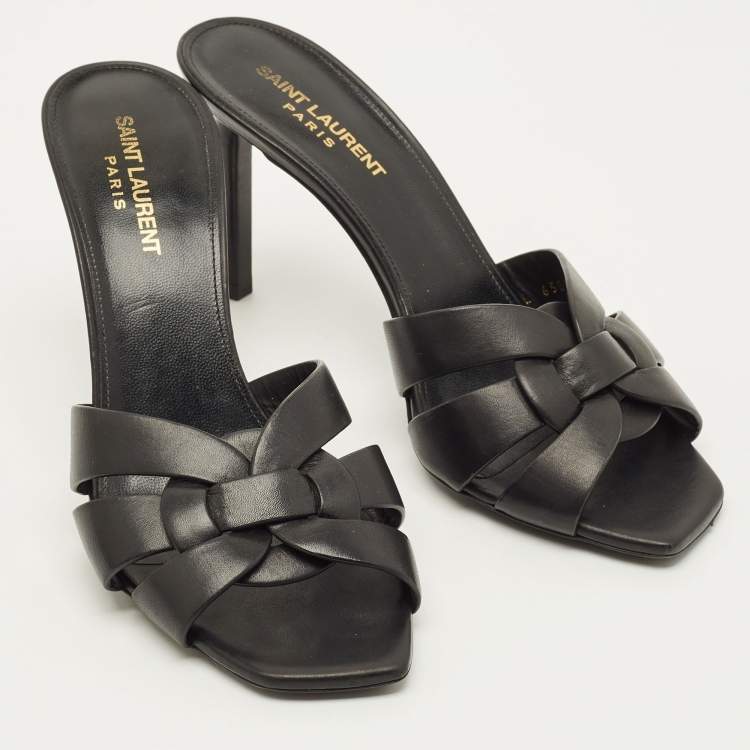 Pre Owned Yves Saint Laurent Tribute Size 39 Black Leather Slide Sandals