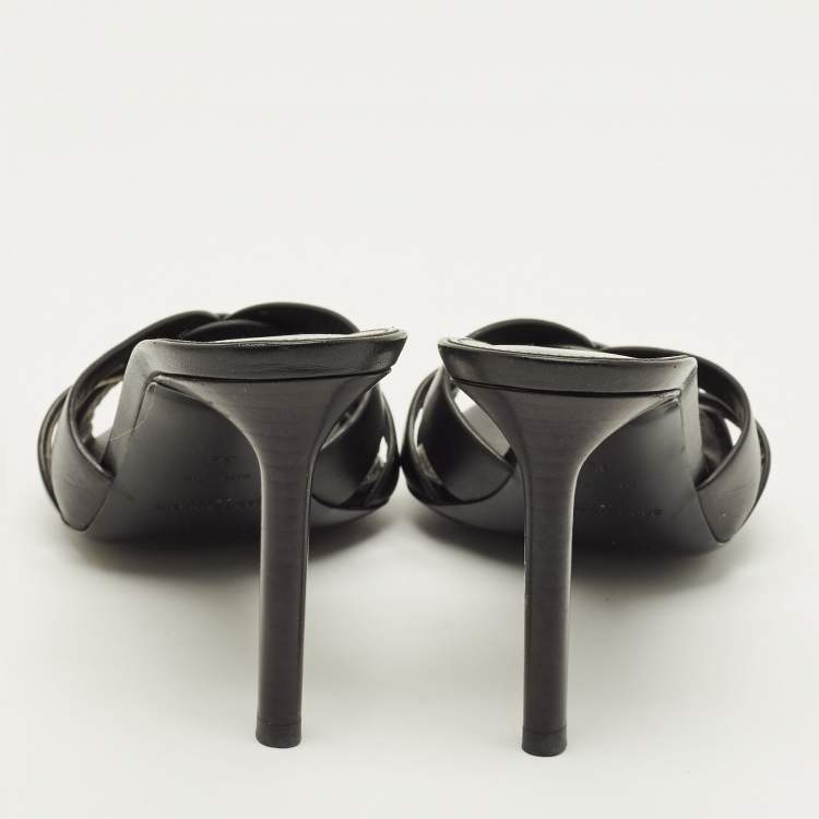 Pre Owned Yves Saint Laurent Tribute Size 39 Black Leather Slide Sandals